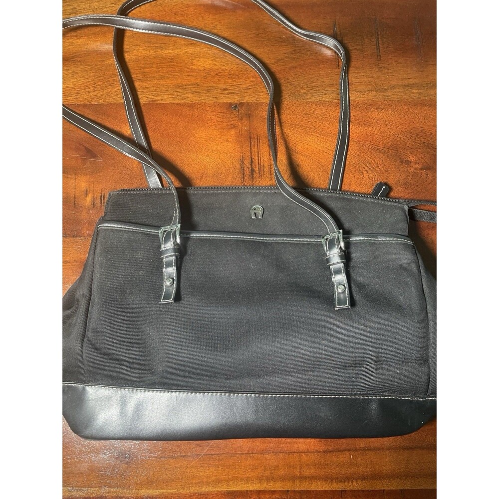 ETIENNE AIGNER Y2K Handbag Black Satchel Tote Shoulder Bag Purse Vintage
